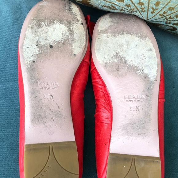 Red Prada Flats with Tie on Toe - Picture 3 of 5